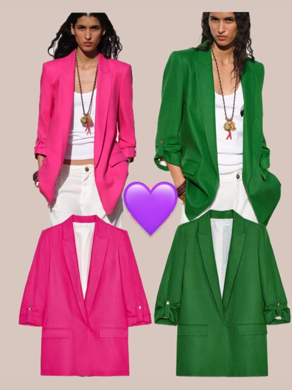 BUNDLE: Zara Pink & Green Relaxed Notch-Lapel Blazer Duo